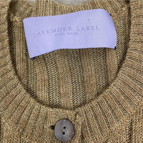 Vera Wang Lavender Label Camel Crewneck Ribbed Wool Alpaca Cardigan Sweater S - Picture 4 of 16